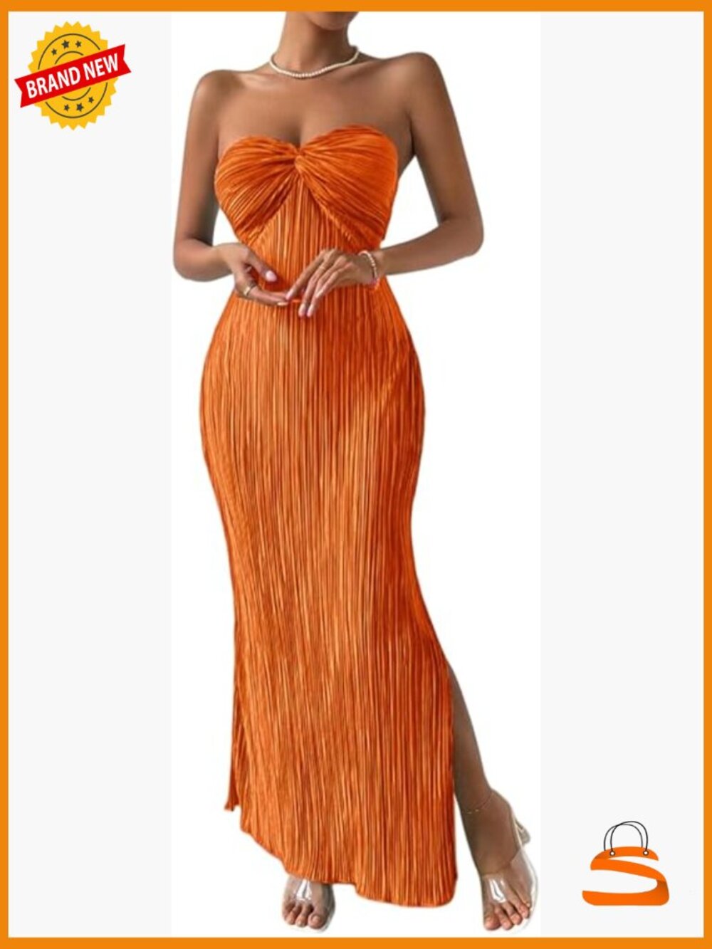 Strapless Bodycon Maxi Dress Backless Tie Side Slit Pleated Flowy Summer